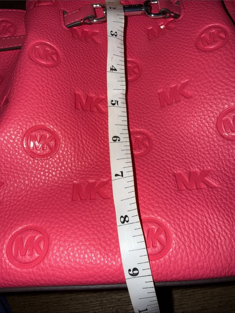 Michael Kors Hot Pink MK Embossed Leather Satchel with Strap